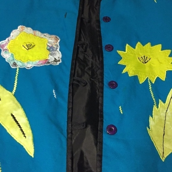 ALEX Kim lined open front blazer retro floral appliqués size large petite - Picture 6 of 8